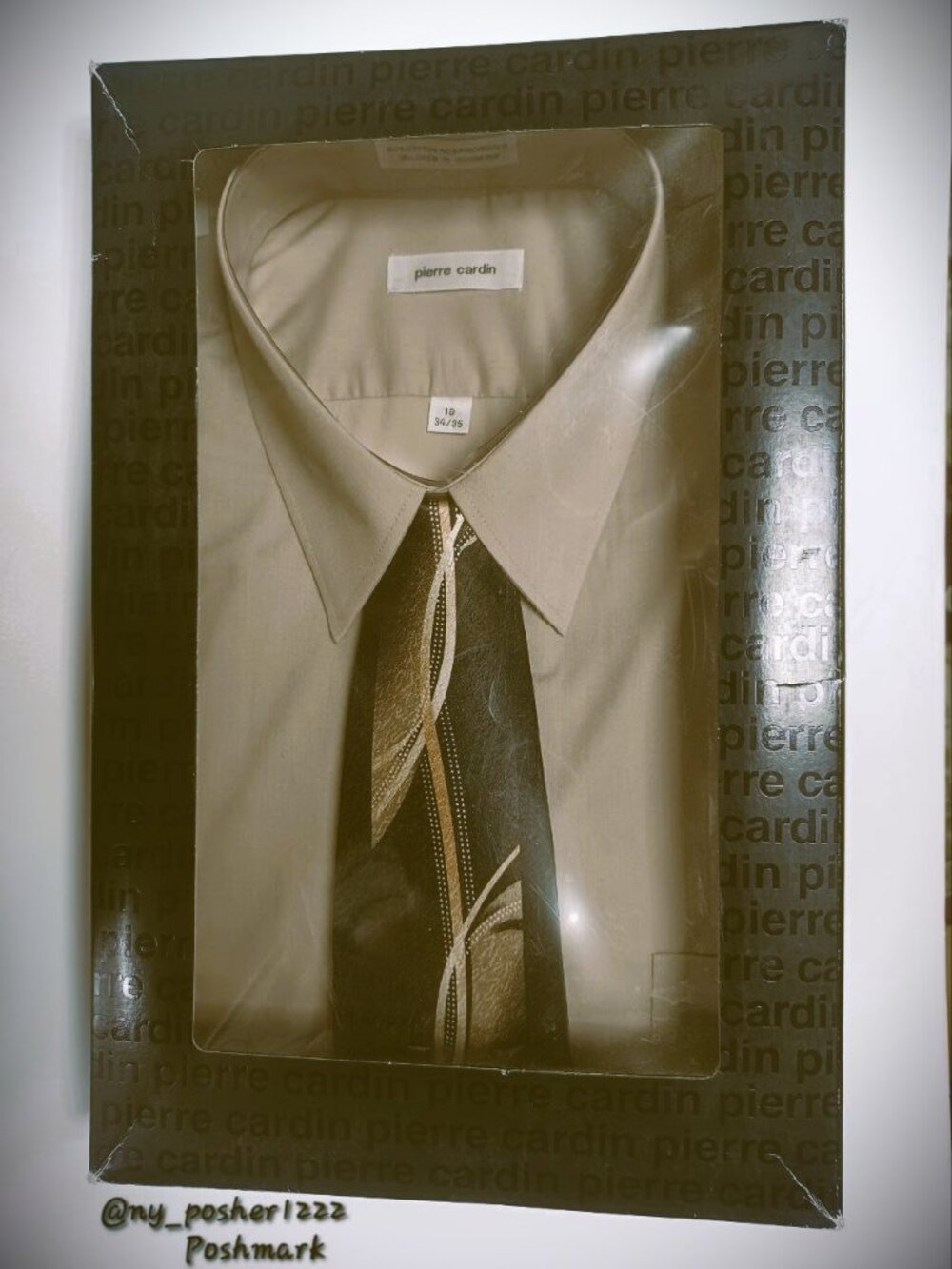*𝓥𝓣𝓖 𝗽𝗶𝗲𝗿𝗿𝗲 𝗰𝗮𝗿𝗱𝗶𝗻 Men's Dress Shirt + Tie Set Beige (Size 18)